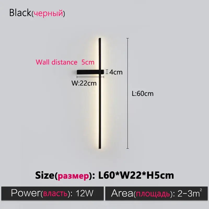 DecorBites™ Black Long Strip Wall Lamp - Modern Minimalist Bedroom Living Room TV Wall Light