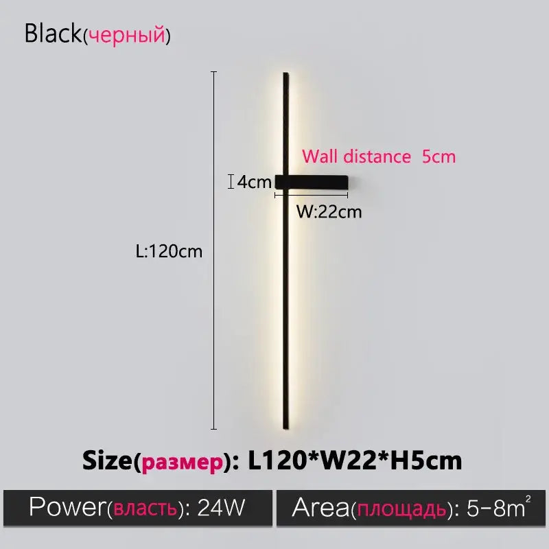 DecorBites™ Black Long Strip Wall Lamp - Modern Minimalist Bedroom Living Room TV Wall Light
