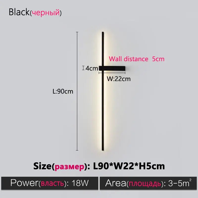 DecorBites™ Black Long Strip Wall Lamp - Modern Minimalist Bedroom Living Room TV Wall Light