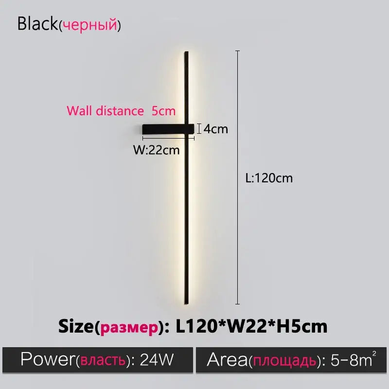 DecorBites™ Black Long Strip Wall Lamp - Modern Minimalist Bedroom Living Room TV Wall Light