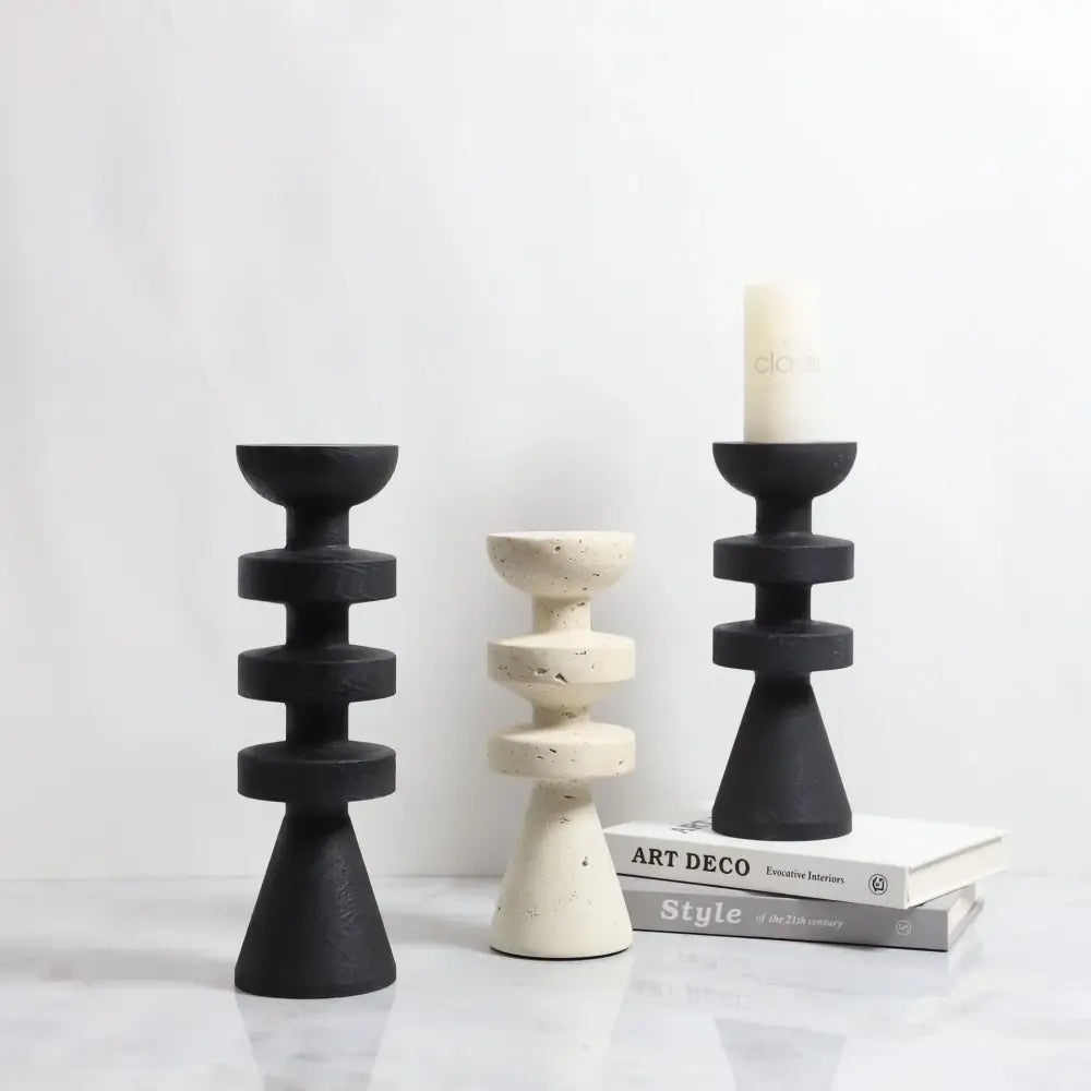 DecorBites™ Black Marble Candle Holder, Modern Yellow Stone Candle Holder