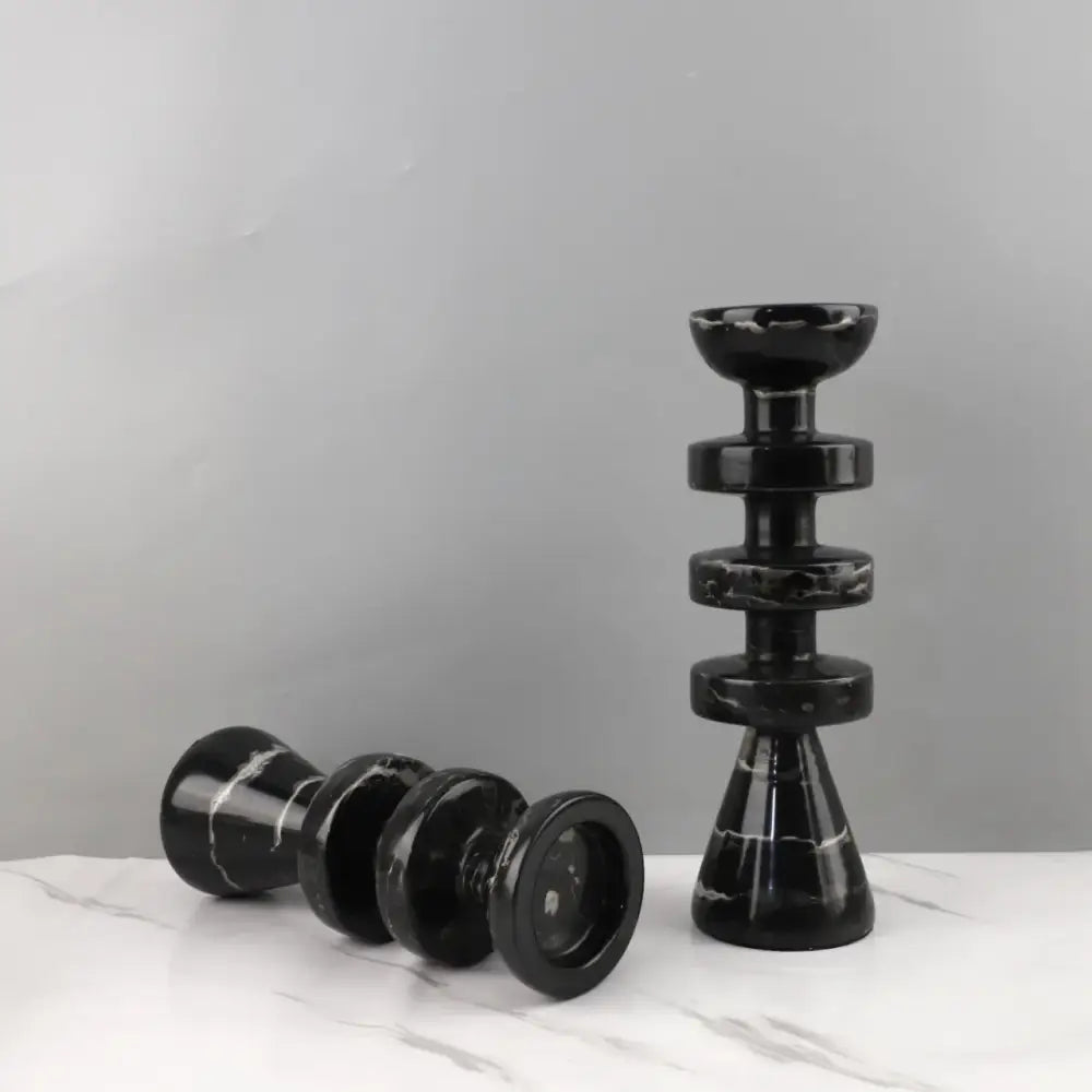 DecorBites™ Black Marble Candle Holder, Modern Yellow Stone Candle Holder