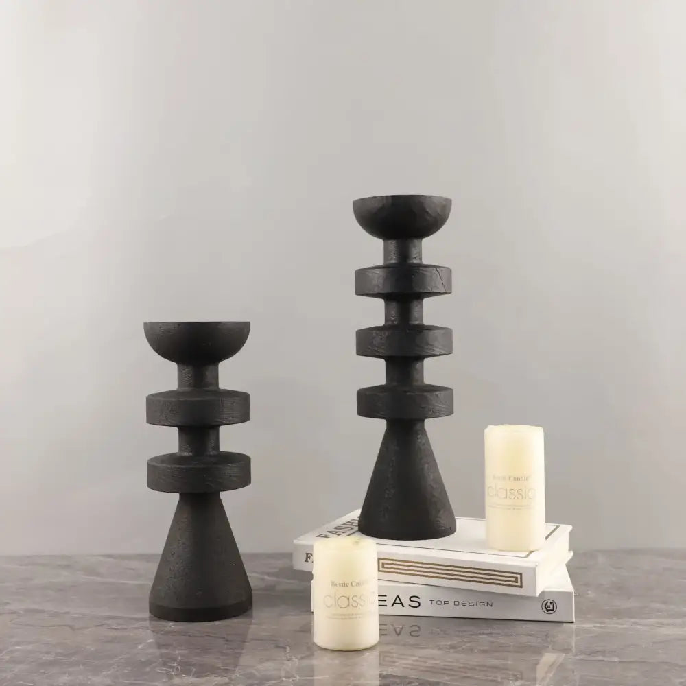 DecorBites™ Black Marble Candle Holder, Modern Yellow Stone Candle Holder