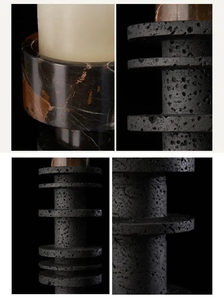 DecorBites™ Black Marble Pillar Candlestick for Elegant Table Centerpieces