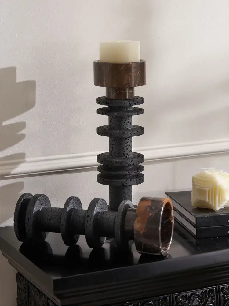 DecorBites™ Black Marble Pillar Candlestick for Elegant Table Centerpieces