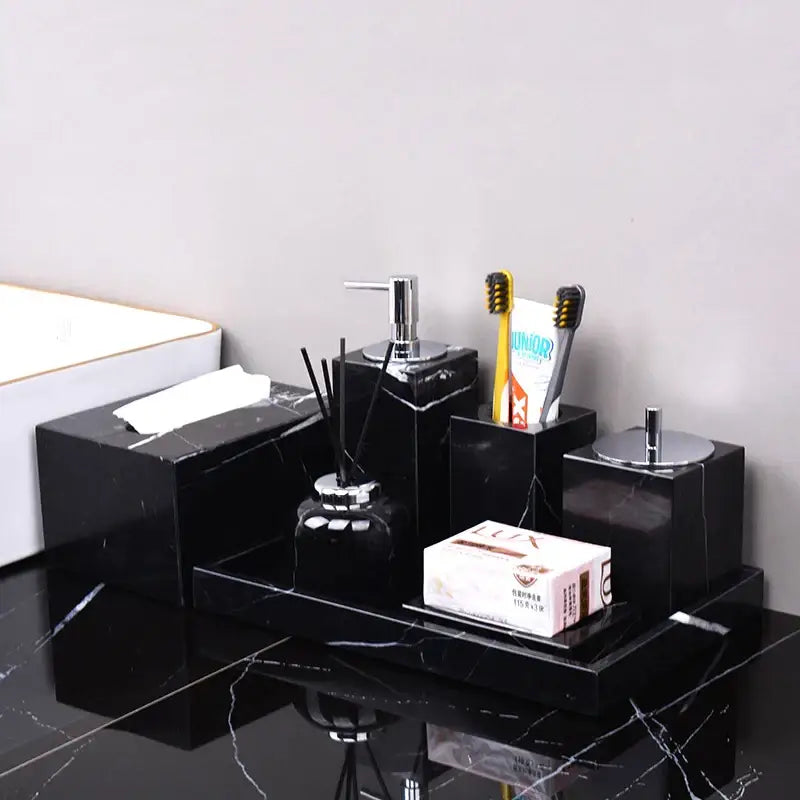 DecorBites™ Black Marquina Marble Bathroom Set cue.opti