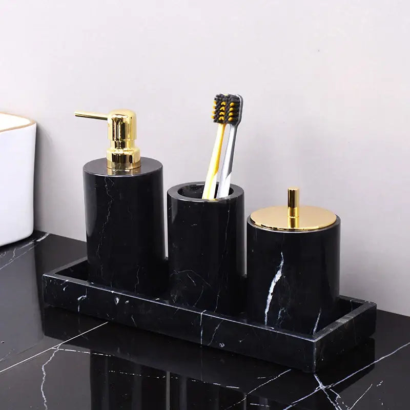 DecorBites™ Black Marquina Marble Bathroom Set cue.opti