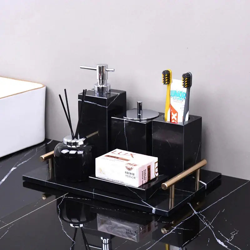 DecorBites™ Black Marquina Marble Bathroom Set cue.opti