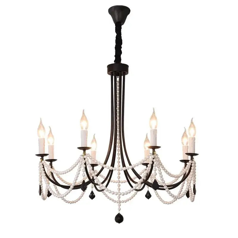 Decorbites black metal led candle pearl chandelier dining room light