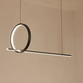 Modern black metal DecorBites™ LED linear pendant and ring island light with integrated horizontal bar for kitchen ceiling