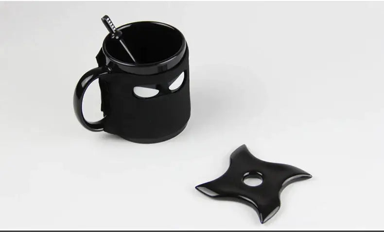 Decorbites black ninja mug with sword stirrer kitchen novelty cup