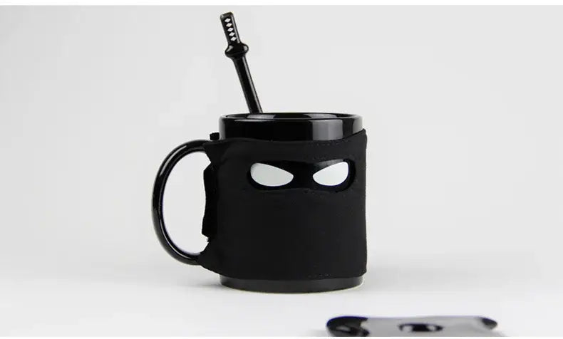 Decorbites black ninja mug with sword stirrer kitchen novelty cup