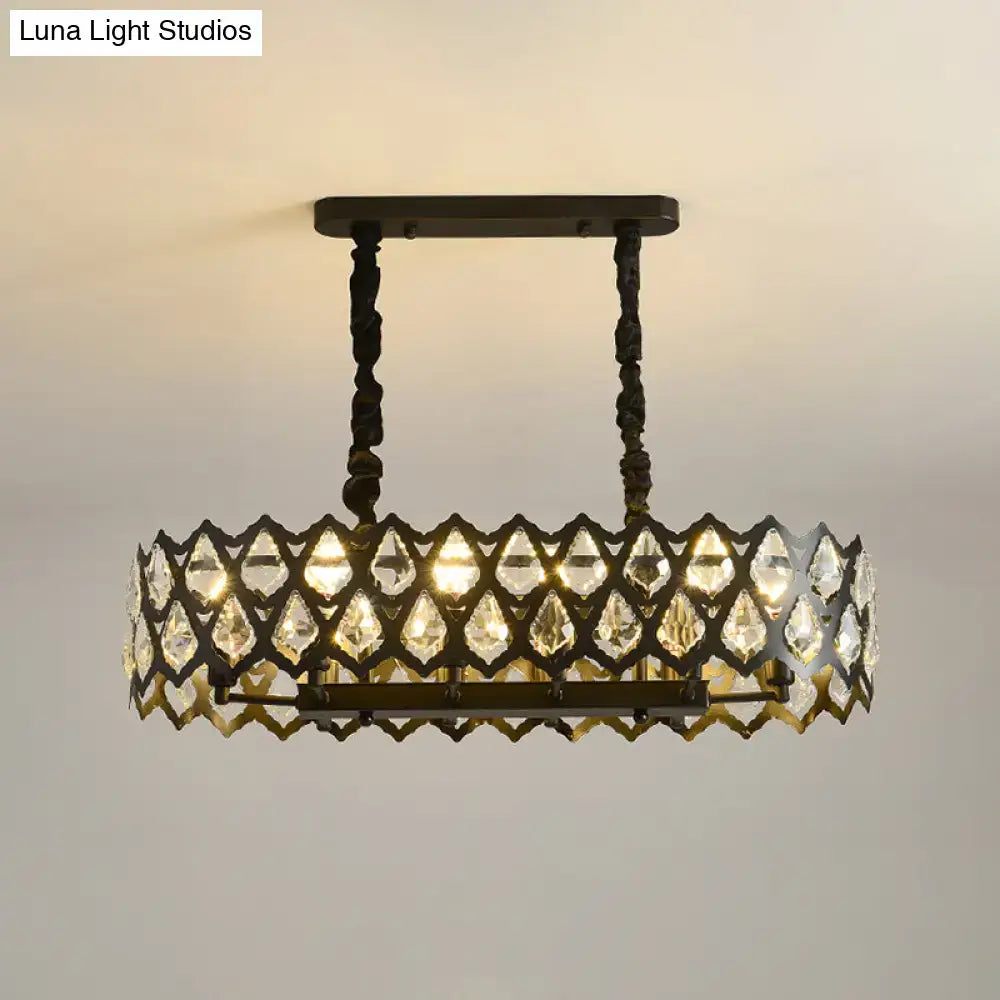 DecorBites™ Black Oval Crystal Teardrops Suspension Light - Contemporary Island Pendant with 10/14 Bulbs - 29.5"/37.5" W