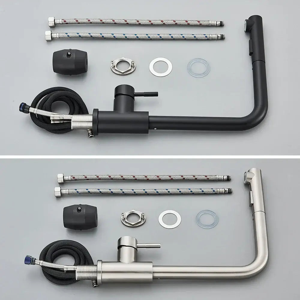 Decorbites black pull out kitchen faucet with dual mode nozzle