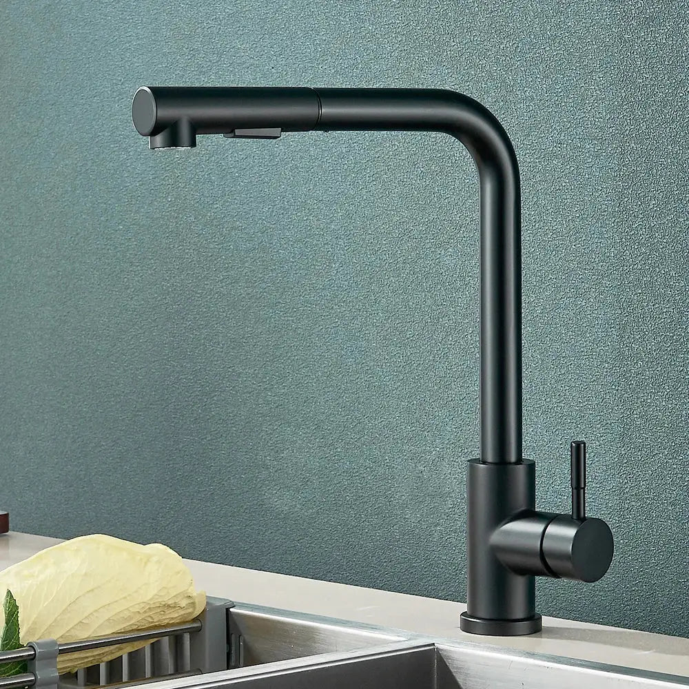 Decorbites black pull out kitchen faucet with dual mode nozzle