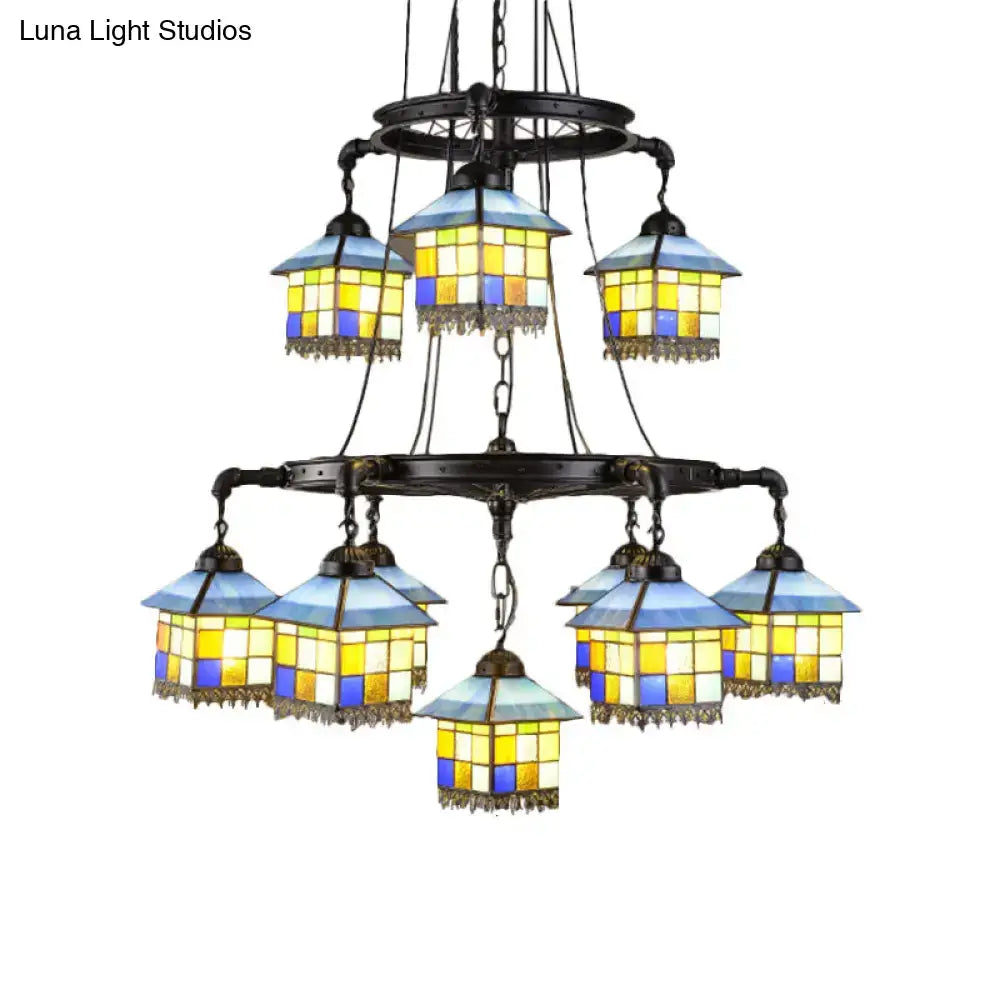 DecorBites™ Black Stained Glass 2-Tier Chandelier for Lodge Style Living Rooms