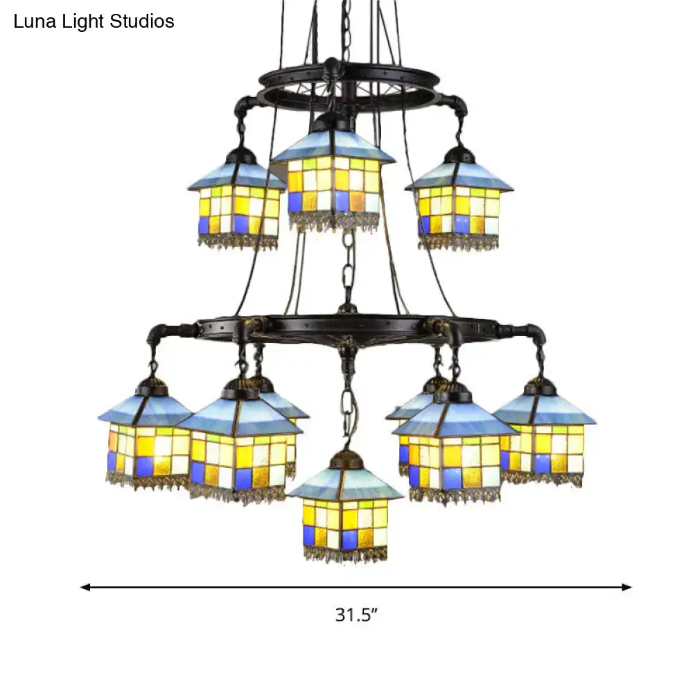 DecorBites™ Black Stained Glass 2-Tier Chandelier for Lodge Style Living Rooms