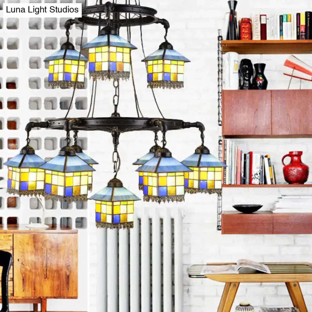 DecorBites™ Black Stained Glass 2-Tier Chandelier for Lodge Style Living Rooms