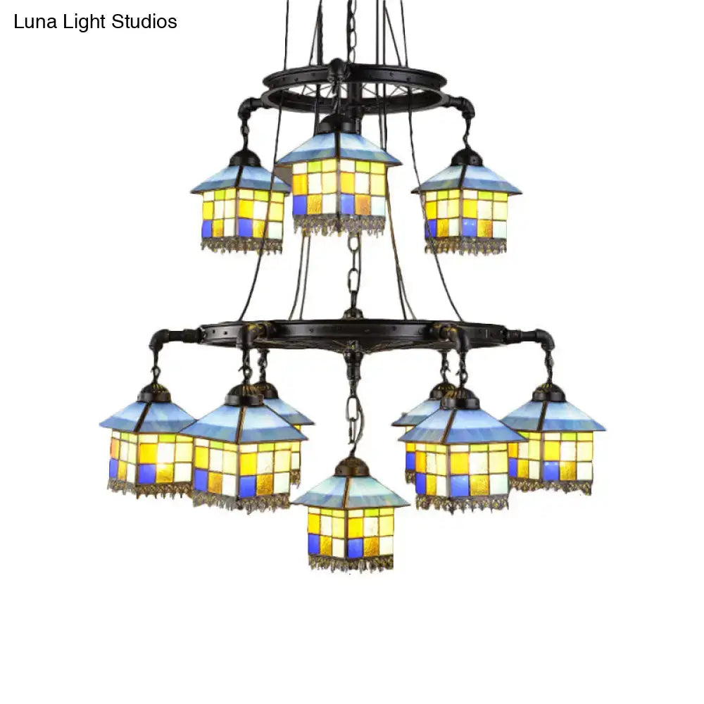 DecorBites™ Black Stained Glass 2-Tier Chandelier for Lodge Style Living Rooms