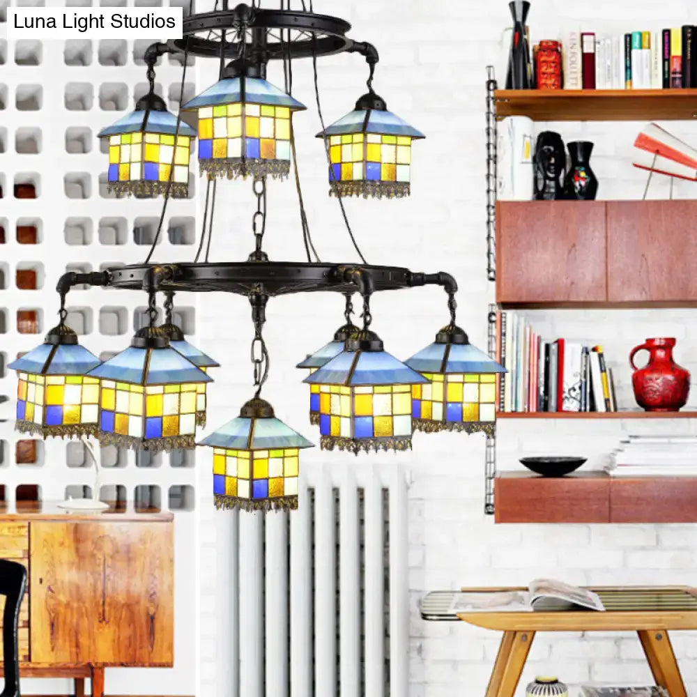 DecorBites™ Black Stained Glass 2-Tier Chandelier for Lodge Style Living Rooms