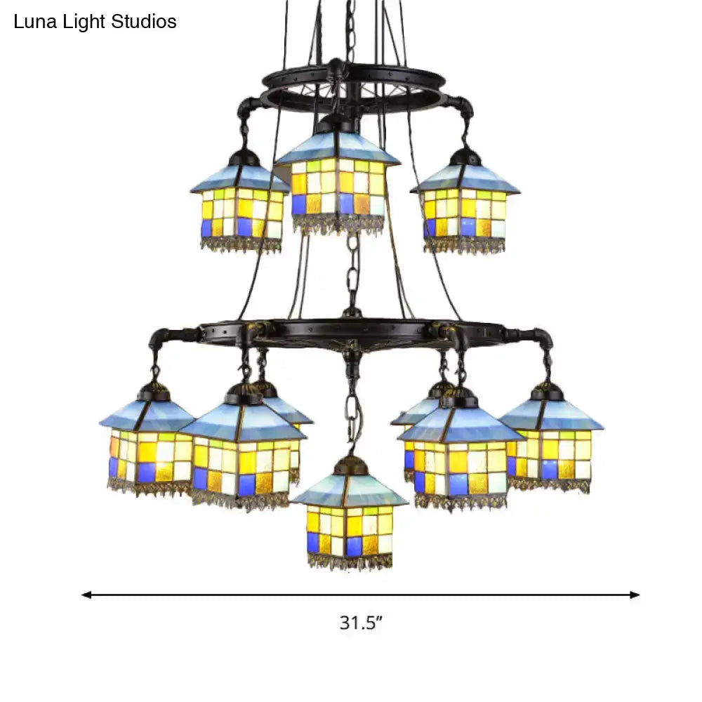 DecorBites™ Black Stained Glass 2-Tier Chandelier for Lodge Style Living Rooms