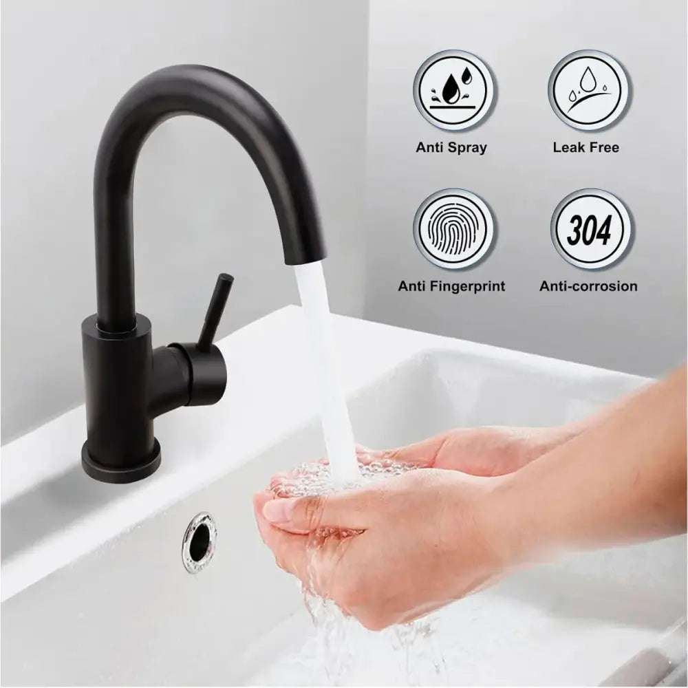 DecorBites™ Black Stainless Steel Bathroom Faucet - Single Handle