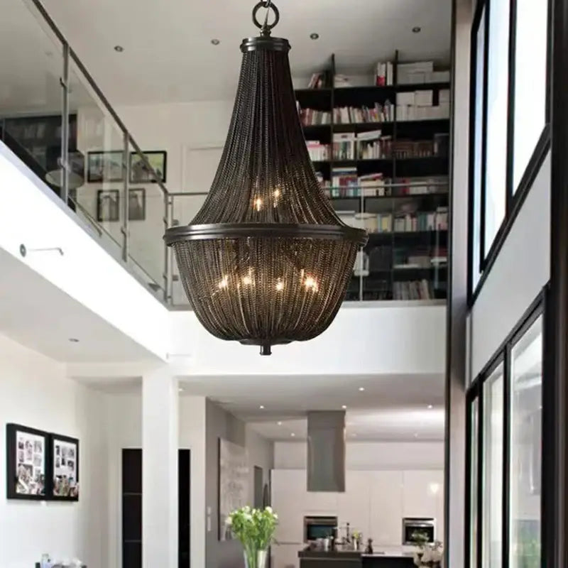 Decorbites black tassel ceiling chandelier living room pendant light