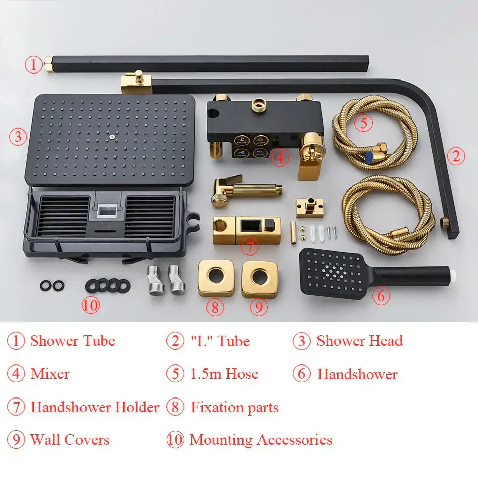 Decorbites black thermostatic digital shower faucet set for bathroom