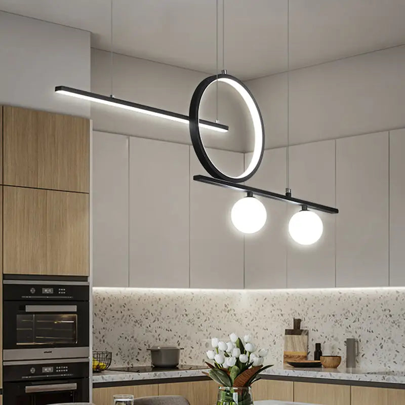 DecorBites™ Black/White Metal Suspension Light: Modern Bar and Circle Design, LED Island Lighting for Dining Room