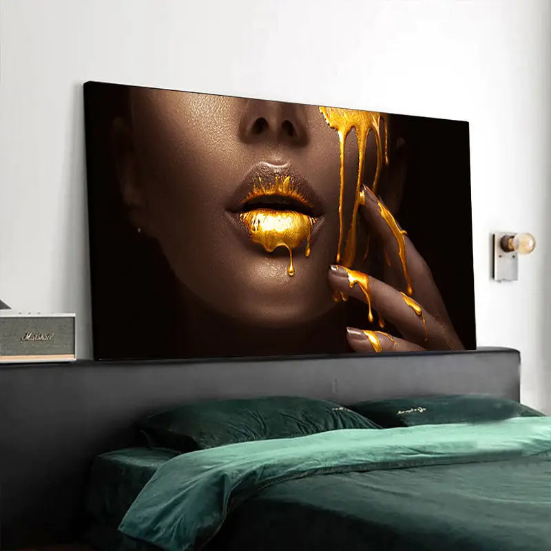 DecorBites™ Black Women with Golden Lips Oil Paintings