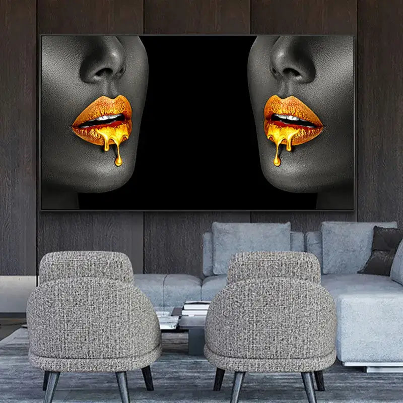 DecorBites™ Black Women with Golden Lips Oil Paintings