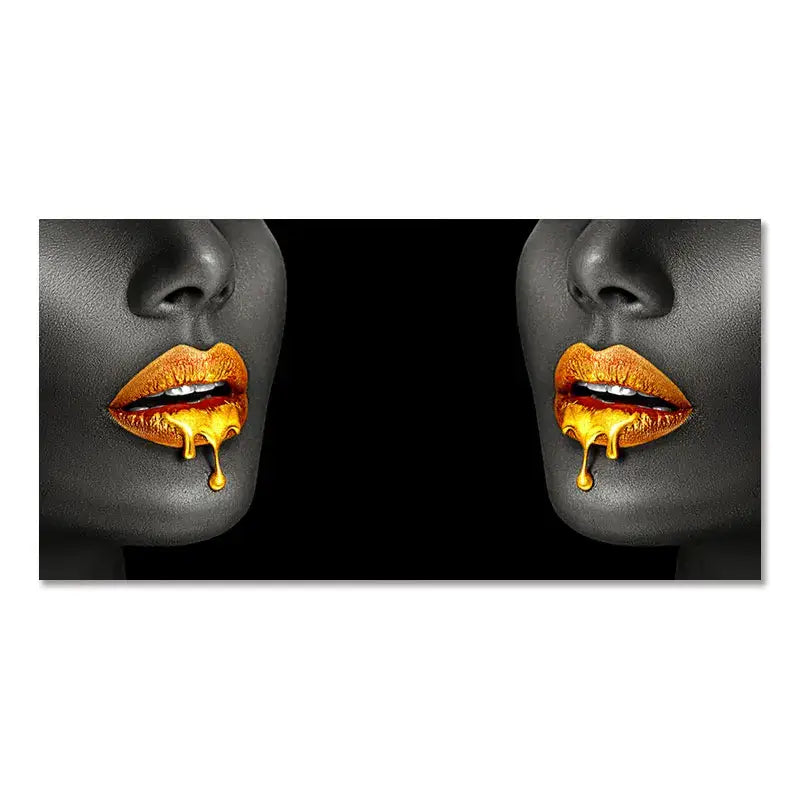 DecorBites™ Black Women with Golden Lips Oil Paintings