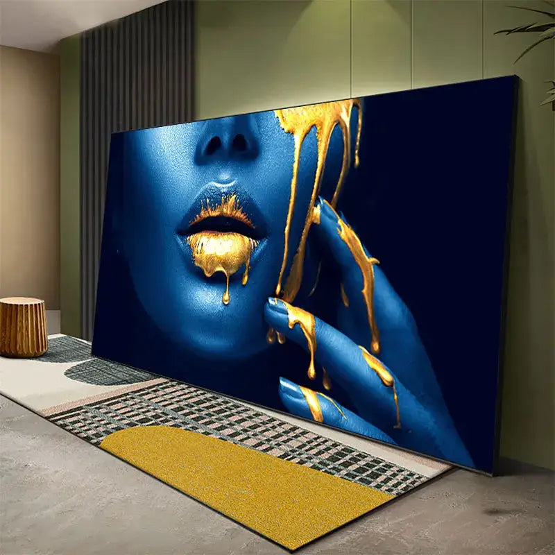 DecorBites™ Black Women with Golden Lips Oil Paintings