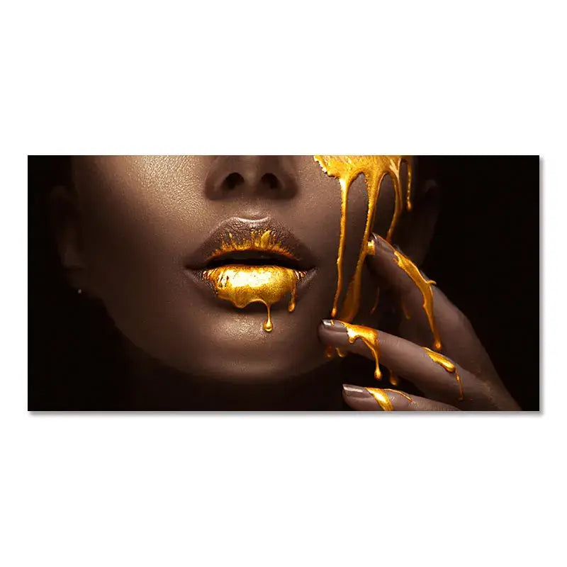 DecorBites™ Black Women with Golden Lips Oil Paintings