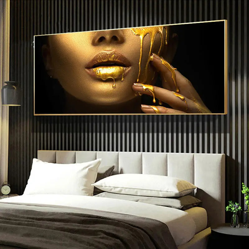DecorBites™ Black Women with Golden Lips Oil Paintings