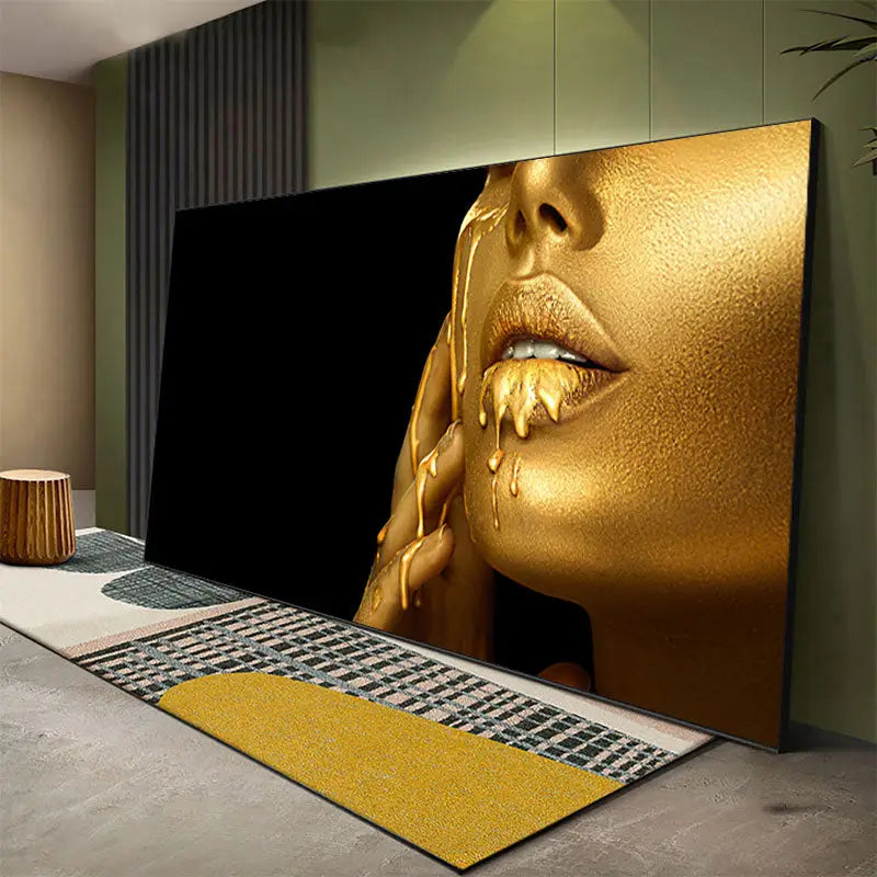 DecorBites™ Black Women with Golden Lips Oil Paintings