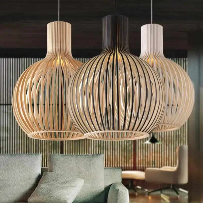 Decorbites black wood cage chandelier spherical living room lamp