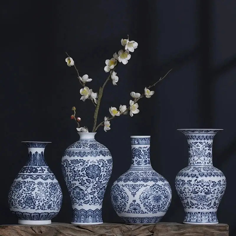 DecorBites™ Blue and White Ceramic Vase - Elegant Home Decor