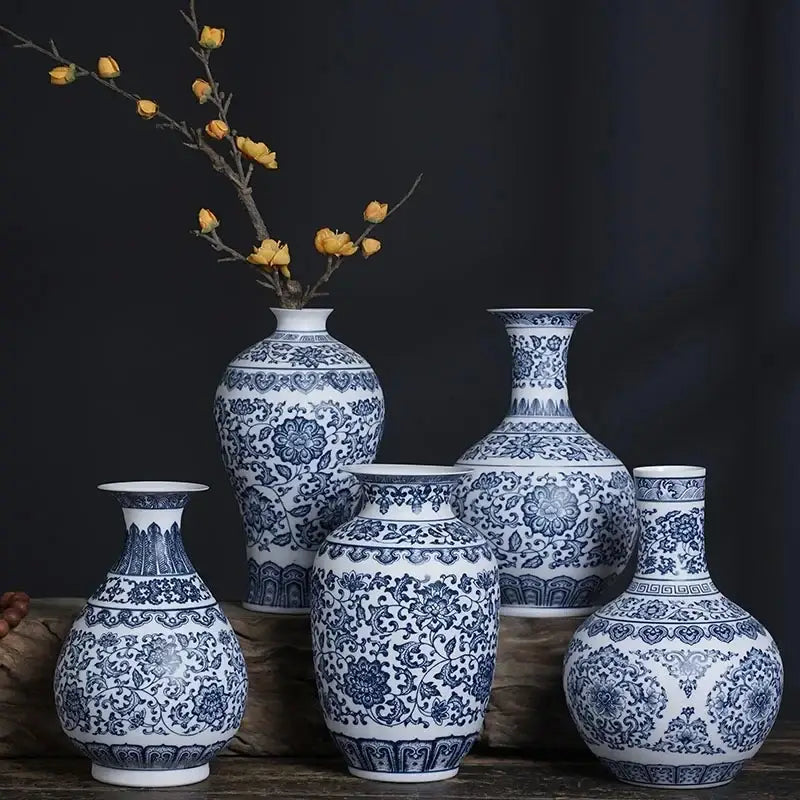DecorBites™ Blue and White Ceramic Vase - Elegant Home Decor