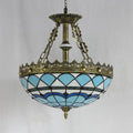 DecorBites™ Blue Baroque Bowl Stained Glass Pendant Light - 3-Bulb Hanging Indoor Light for Libraries