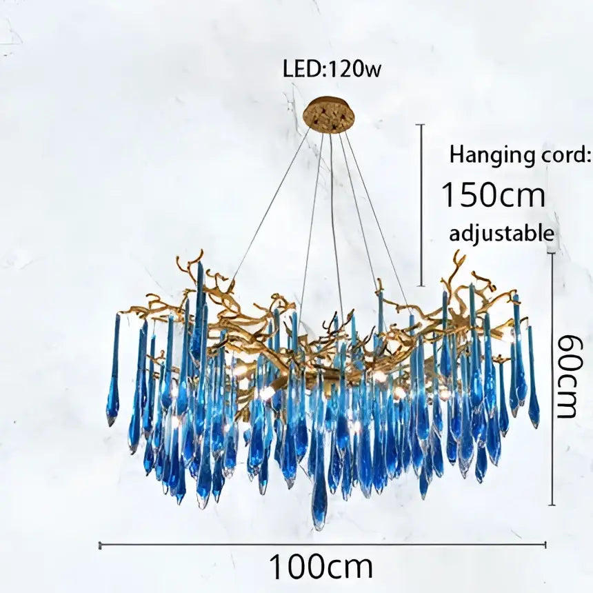 Decorbites blue crystal chandelier gold branching dining room light