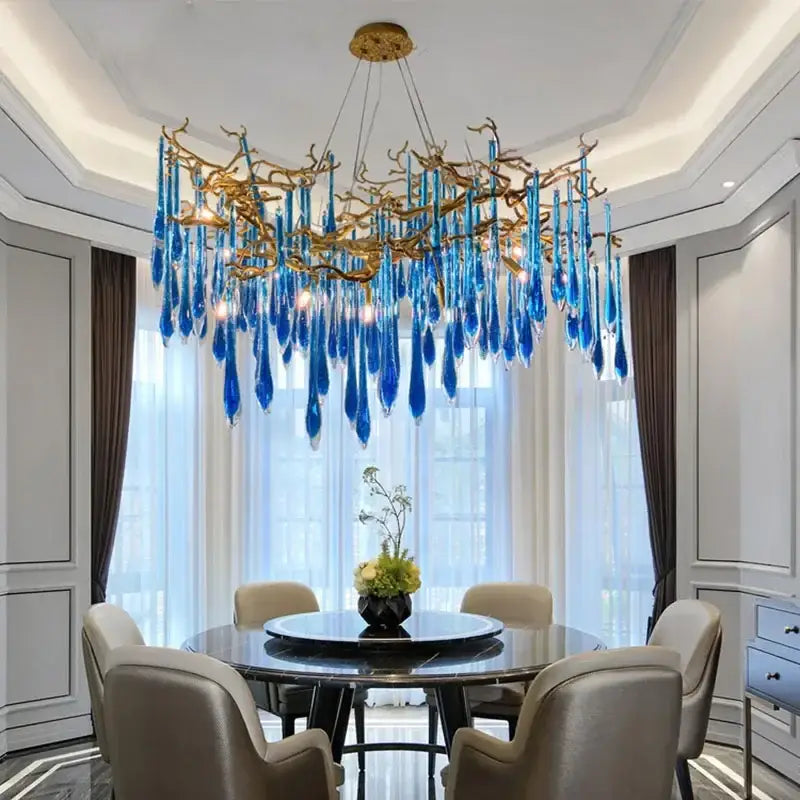 Decorbites blue crystal chandelier gold branching dining room light