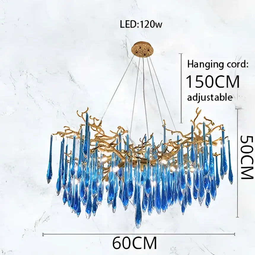 Decorbites blue crystal chandelier gold branching dining room light