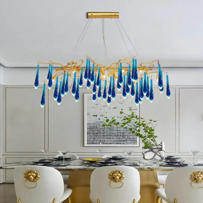 Decorbites blue crystal chandelier gold branching dining room light