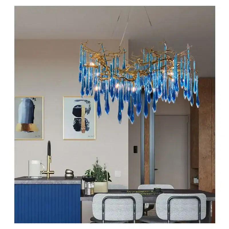 Decorbites blue crystal chandelier gold branching dining room light