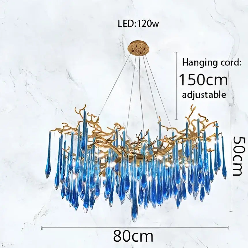 Decorbites blue crystal chandelier gold branching dining room light