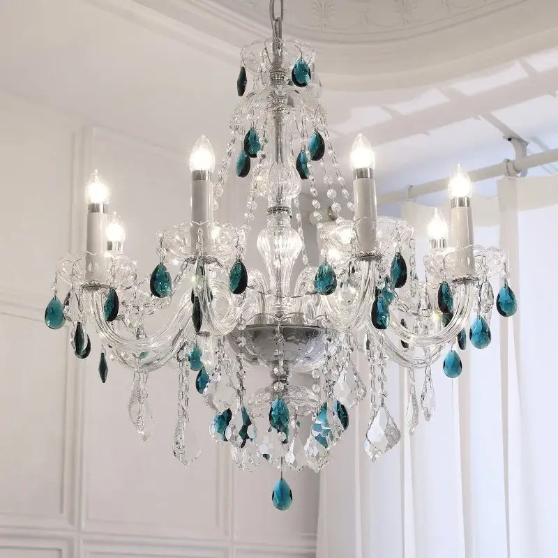 Decorbites blue crystal chandelier living room teal pendant light