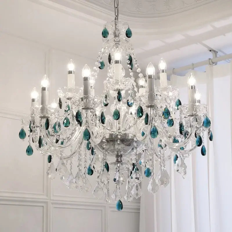 Decorbites blue crystal chandelier living room teal pendant light