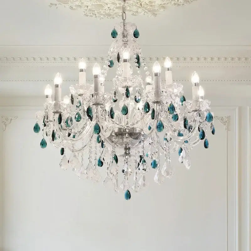 Decorbites blue crystal chandelier living room teal pendant light