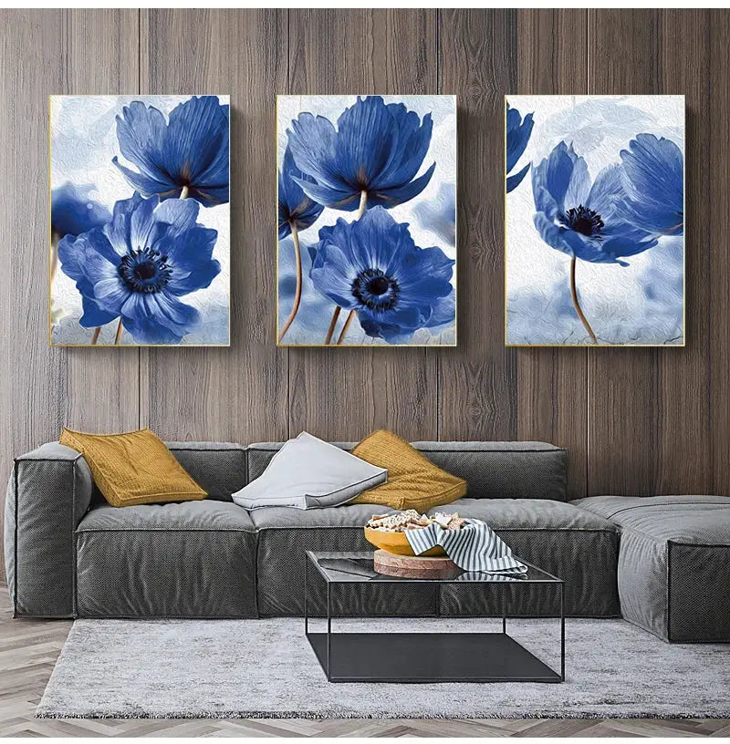 DecorBites™ Blue Flowers Print for Living Room Decor